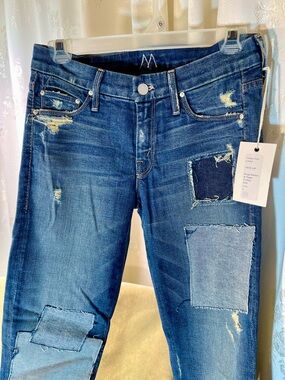 MOTHER Dark Blue Patchwork Skinny Jeans